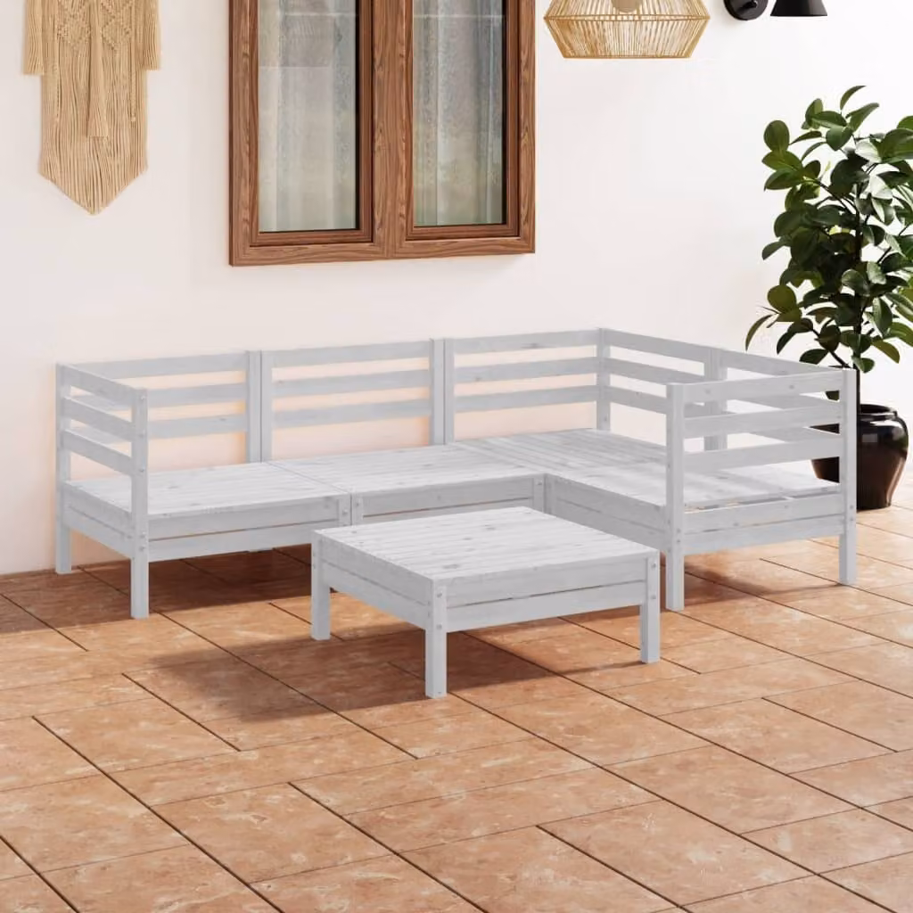 The Living Store Set salotto da giardino 5 pezzi in pino massiccio bianco