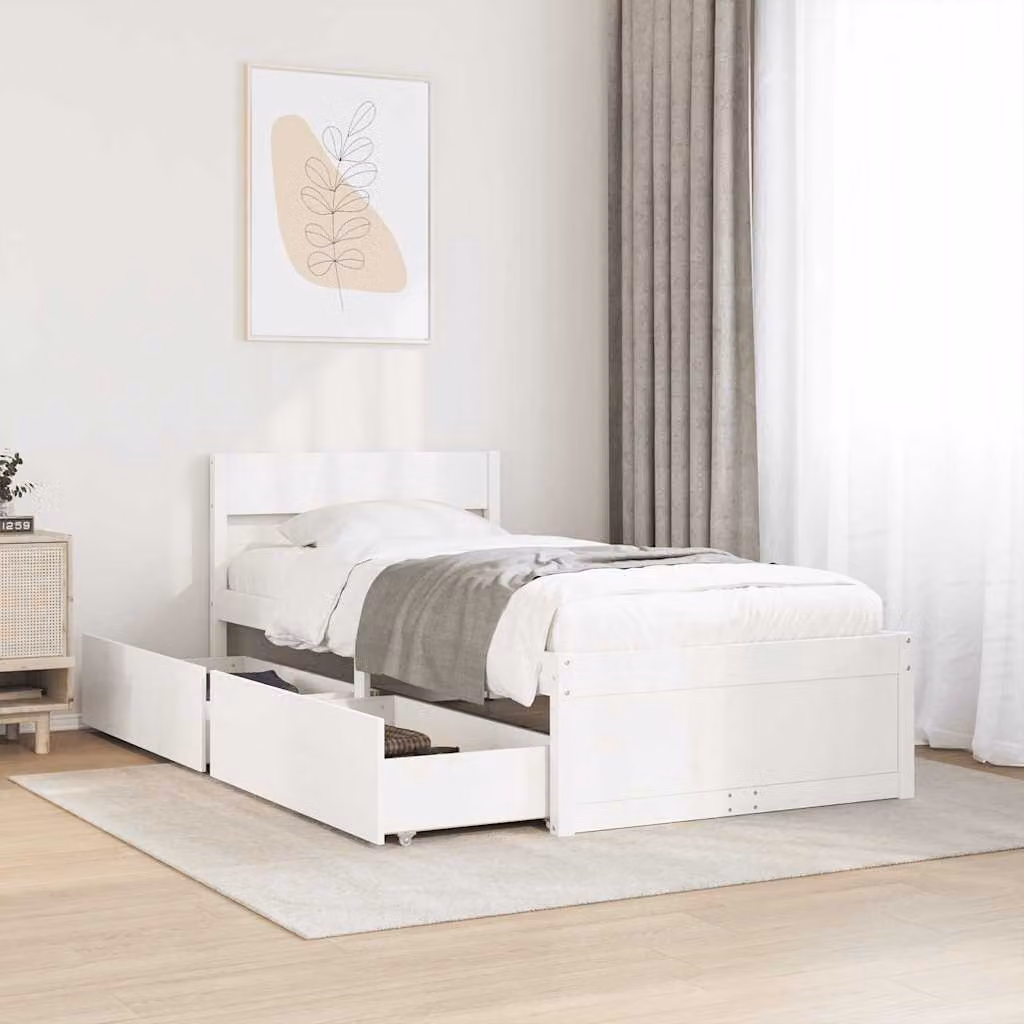 Letto senza materasso vidaXL in legno massello di pino bianco L/P/H: 200 x 90 x 78 cm