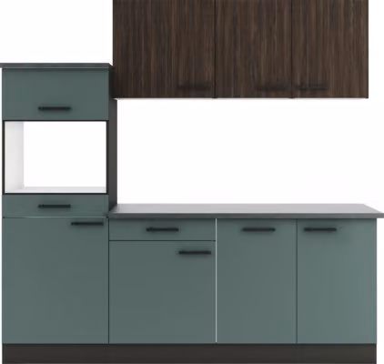 Mobile da cucina Optifit senza elettrodomestici Rimini409/Verona405 210 cm verde noce opaco smontato Variante reversibile KPRV 2181OE-9+