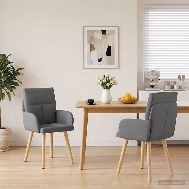 Set di 2 sedie da pranzo vidaXL in tessuto grigio e legno, stile moderno, L: 60 cm, P: 56 cm, H: 93 cm