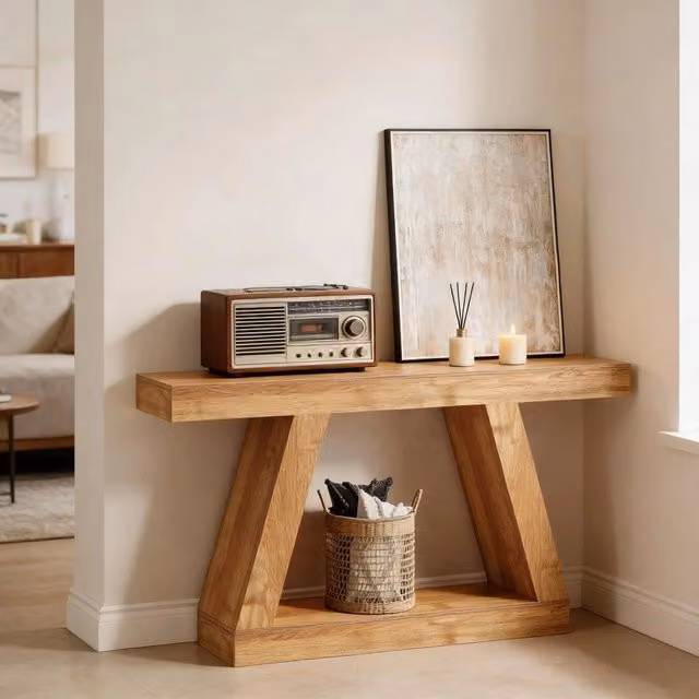 Tavolo consolle con spazio contenitivo in MDF naturale