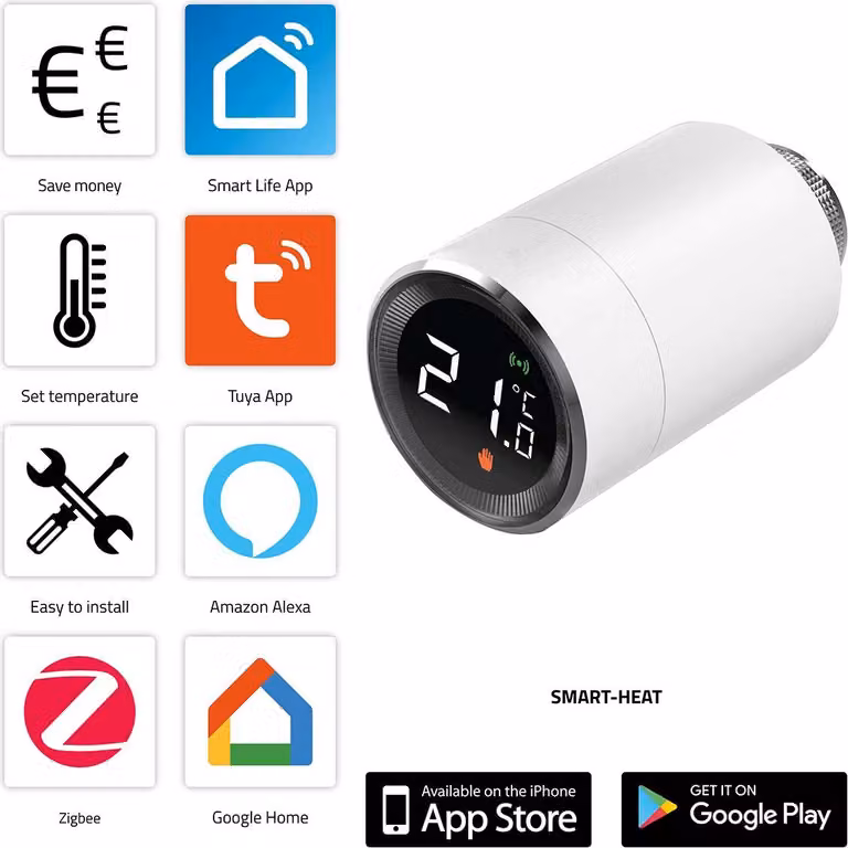 Termostato per radiatori Alecto Smart ZigBee in bianco, compatibile con Tuya