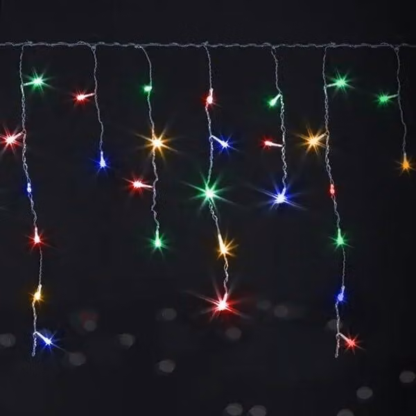 Catena luminosa a forma di fiocchi di neve, RGBY, 5 metri x 0,6 metri, alimentata a 3 batterie AA