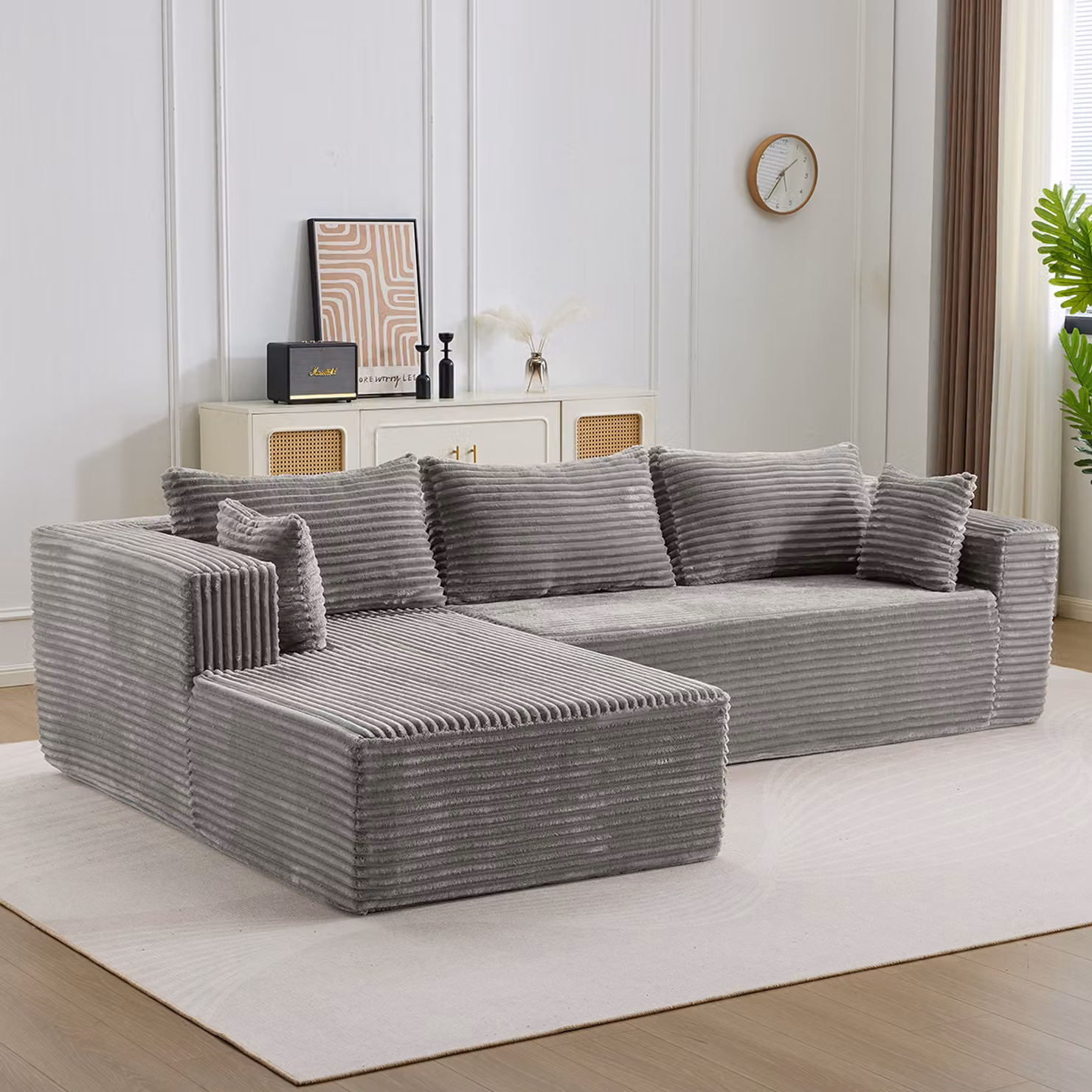 Divano angolare a L modulare con chaise longue Aosom Italy, design minimalista e reversibile, Grigio, L: 279 cm, P: 179 cm, H: 83 cm – 2