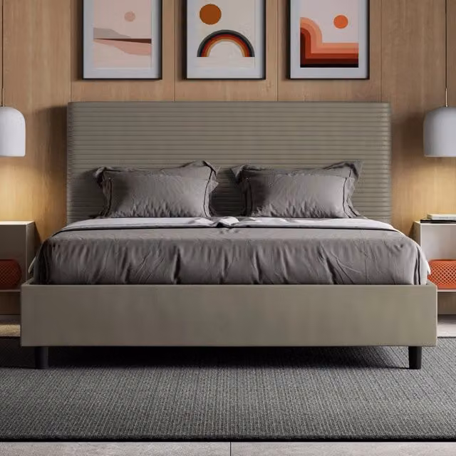 Letto imbottito Letto Matrimoniale alla Francese 150x200 cm Focus - Similpelle,Cappuccino,Con rete