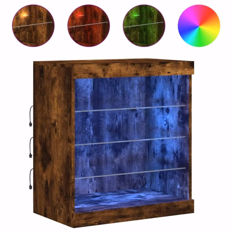 Credenza con Luci LED Rovere Fumo 60,5x37x67 cm