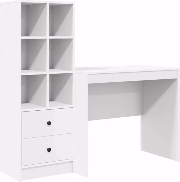 Scrivania | Tavolo da Ufficio con cassetto con lo scaffale 2 pz Bianco