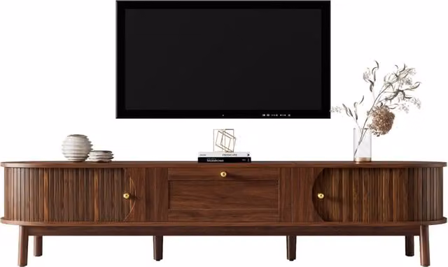 Mobile TV Minimal in legno massello e MDF marrone con cassetto per soggiorno e camera da letto L: 170 cm, H: 39,5 cm, P: 38 cm