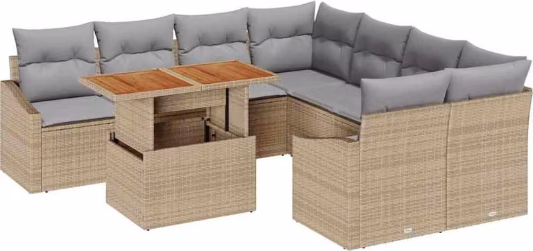 Set Divano da Giardino 9 pcs Beige Poly Rattan