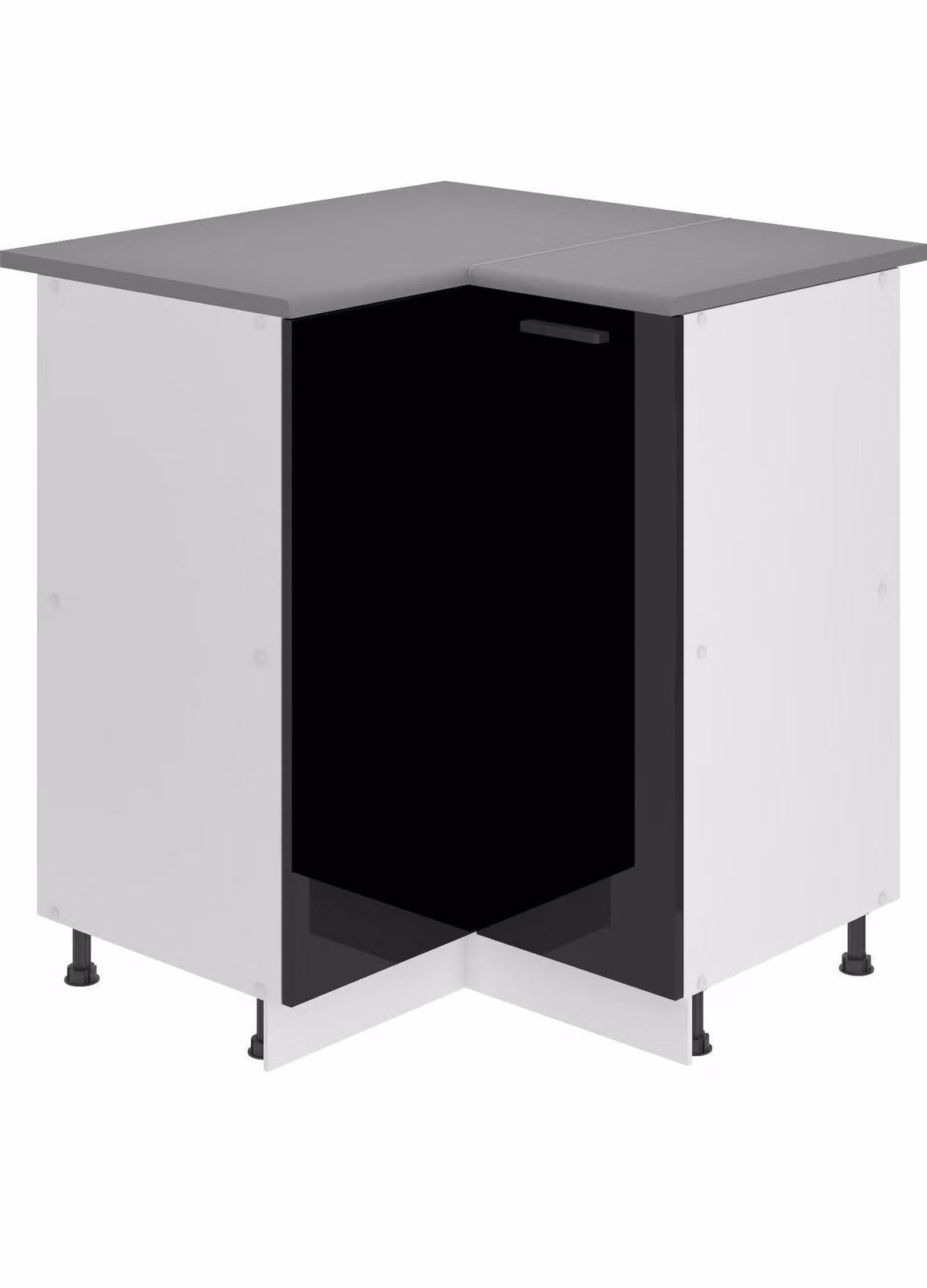 Base da cucina Belini, base da cucina larga 90 cm. Base per cucina SNP con piano di lavoro. Mobile da cucina ad angolo con 1 anta, nero lucido