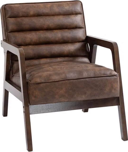 Poltrona relax in similpelle marrone con struttura in legno massello ¨C Zephmum ¨C 80x90x100