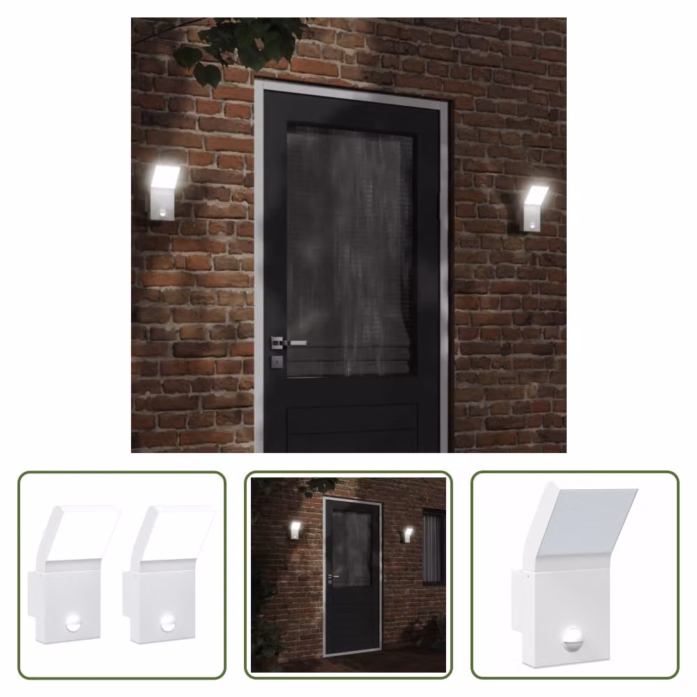 The Living Store Applique da esterno a LED con sensore 2 pz. Alluminio pressofuso bianco