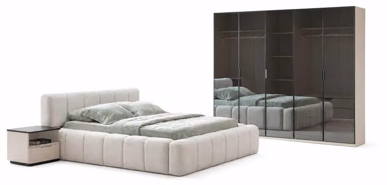 Set per camera da letto: letto completo, 2 comodini, armadio lussuoso