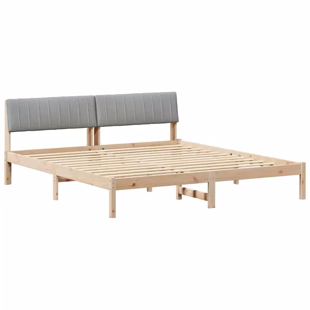 Struttura del letto minimalista vidaXL in legno di pino con tessuto, marrone e grigio, L: 180 cm, P: 200 cm, H: 10d cm – 2