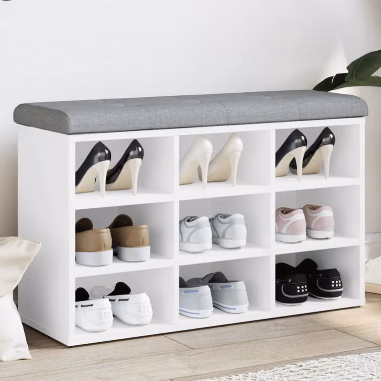 Panca Scarpiera vidaXL Moderna in Legno e MDF, Colore Grigio e Bianco, L 82 x P 32 x H 50 cm