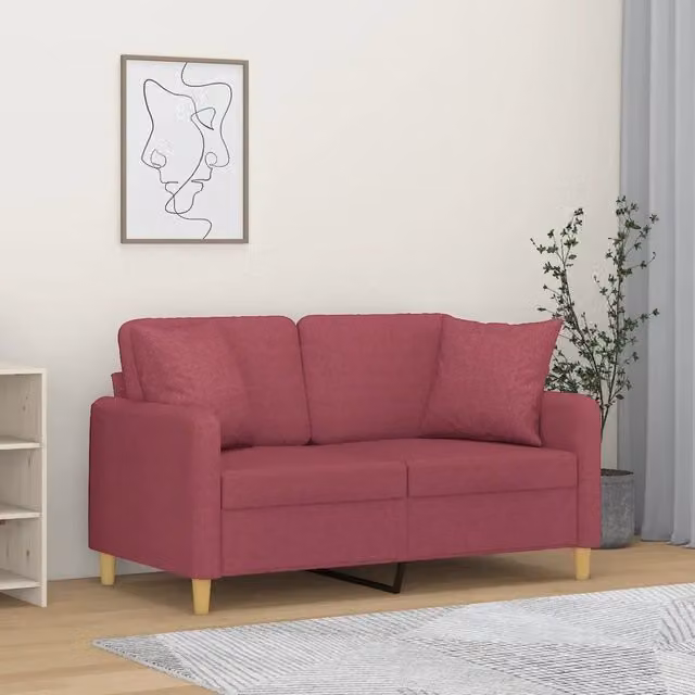 Divano a 2 posti moderno vidaXL in tessuto rosso con cuscini e struttura in metallo L: 138 cm, P: 77 cm, H: 80 cm – 1