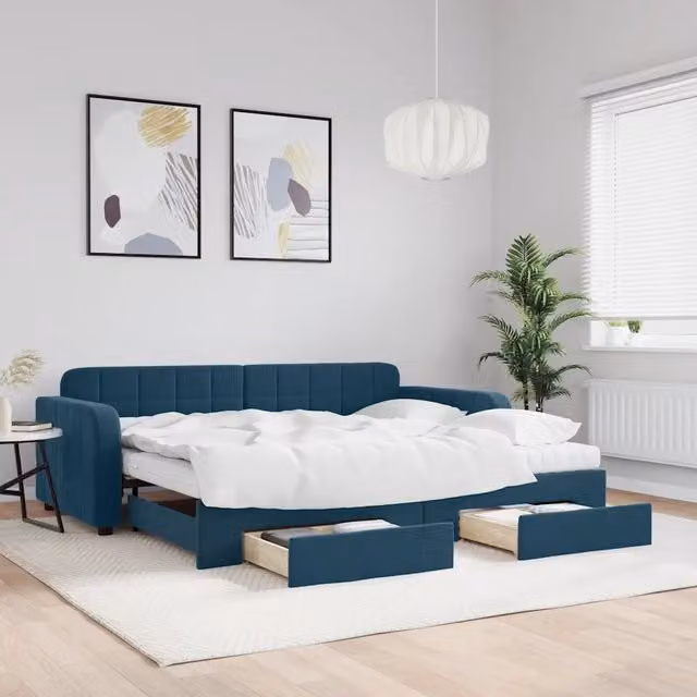 Divano Letto Estraibile vidaXL in Velluto Blu con Cassetto per Soggiorno e Camera da Letto L/P: 90 x 200 cm