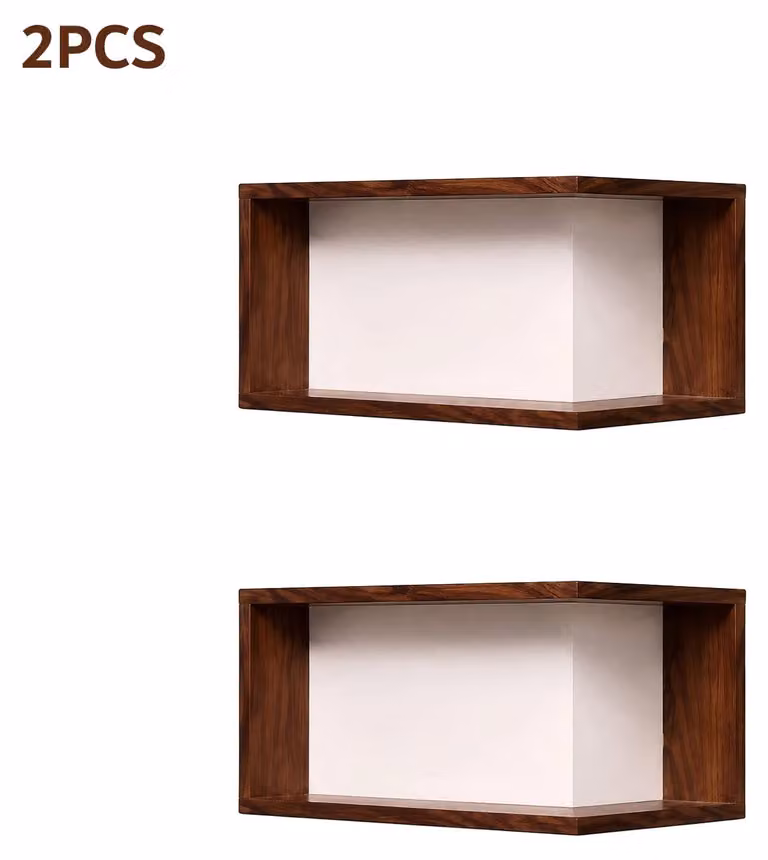 Mensole angolari sospese in legno - Mensole decorative da parete - Set da 2 - Rettangolari - Salvaspazio - Ideali per soggiorno e camera da letto