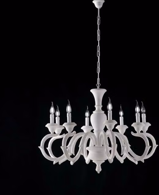 Lampadario Shabby Chic Fiorenza Legno Bianco 8 Luci E14