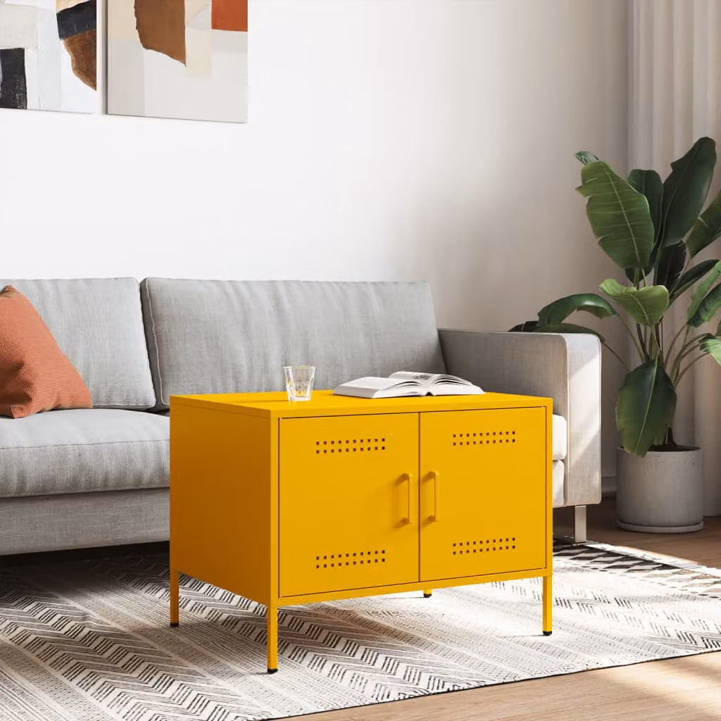 vidaXL Tavolino da Salotto Giallo Senape 68x50x50,5 cm in Acciaio