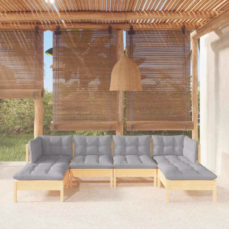 The Living Store Set da giardino da 6 pezzi con cuscini grigi in legno di pino