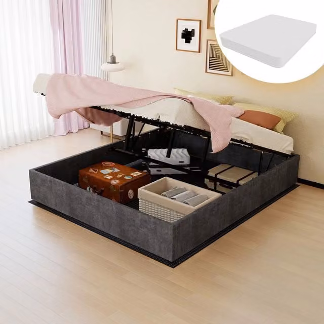Letto contenitore velluto grigio ¨C Minimal ¨C 160x200 cm senza testiera con materasso