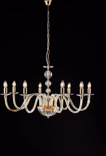 Lampadario Classico Ruben Metallo Oro E Cristallo 8 Luci E14