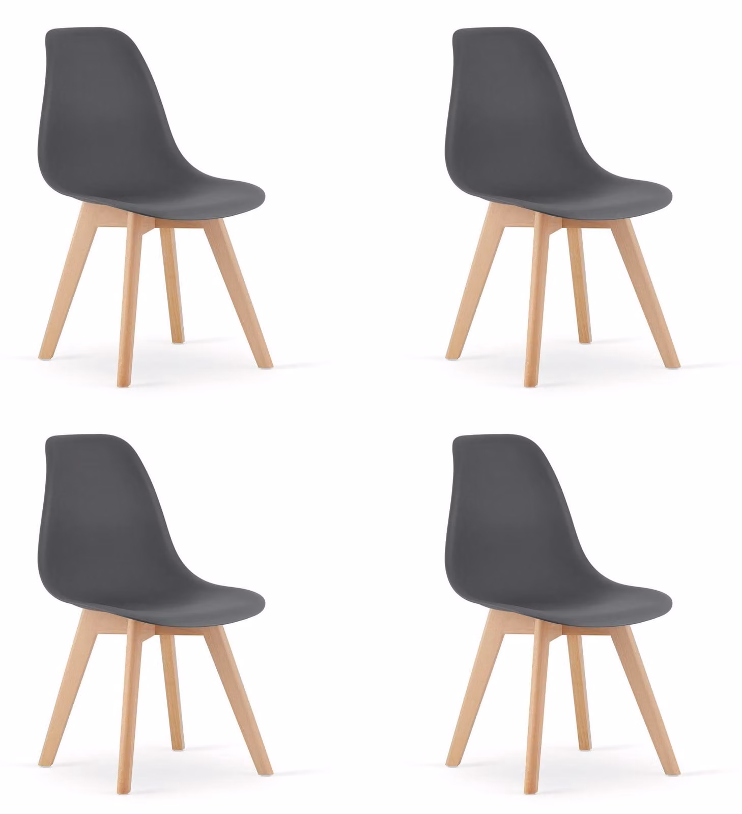 Sedia - Leobert - Kito - Grigio scuro/gambe naturali - 46 x 54,5 x 80 cm - Set da 4