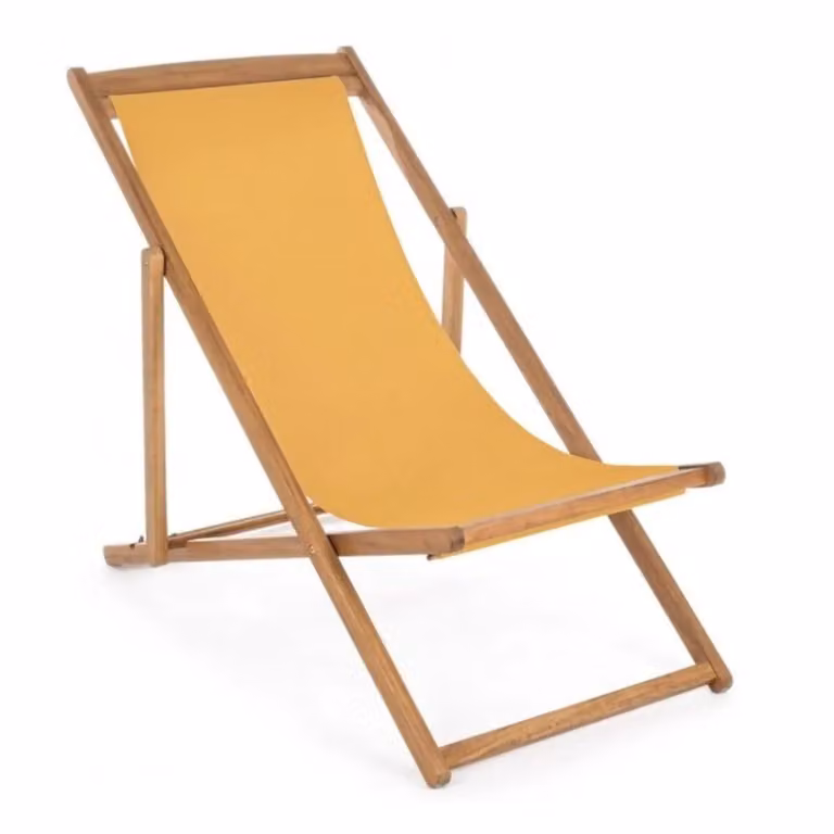 Set di 4 sdraio NOEMI in legno di acacia e tessuto giallo, reclinabili