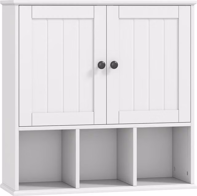 Armadio da parete per bagno HOMCOM bianco con 2 ante e ripiani regolabili – 1