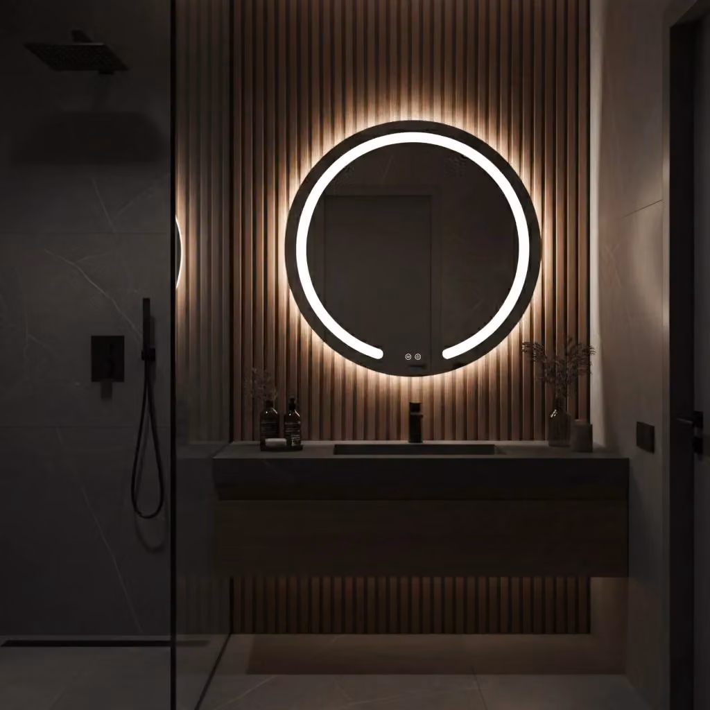 Specchio tondo con LED Rea bianco moderno con touch switch e regolazione luminosità, diametro 80 cm – 2