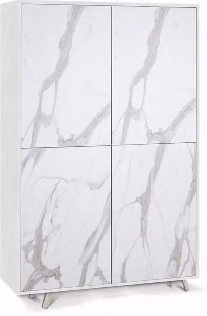 Armadio mobile 4 ante con apertura push-pull 107x41x169h cm in kit colore Ossido bianco e Marmo Calacatta