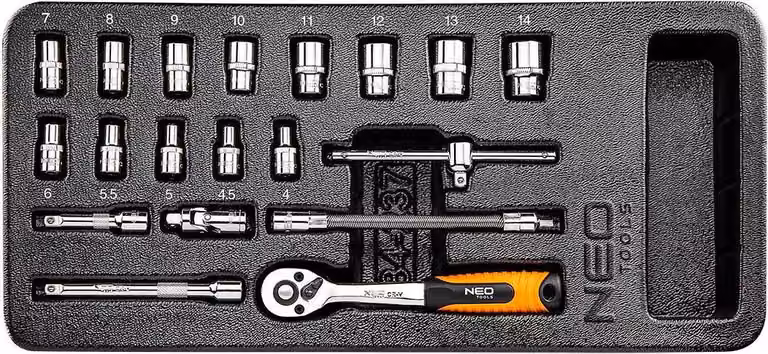 NEO TOOLS Chiavi a bussola 1/4", set di 19 pezzi, inserto