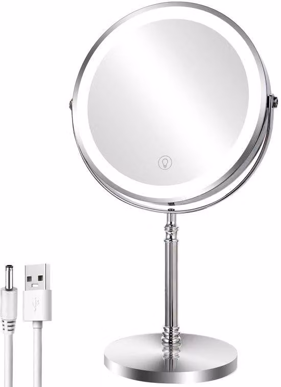 Specchio da trucco bifacciale Azomor con illuminazione e regolazione dell'intensità luminosa