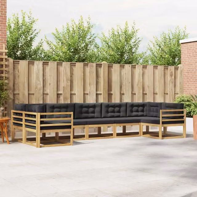Set di divani da esterno a L vidaXL in legno di acacia con cuscini, Bianco e Antracite – 1
