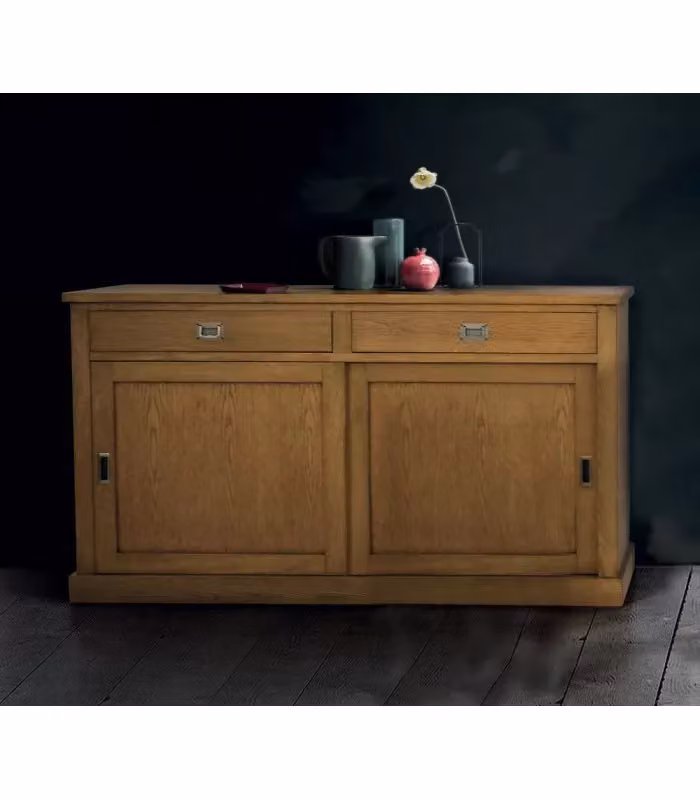 Madia credenza Mobili 2G con 2 ante scorrevoli e 2 cassetti in rovere nodato, L: 150 cm, P: 50 cm, H: 90 cm – 1
