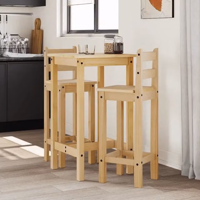 Set da pranzo vidaXL in legno di pino cerato, tavolo quadrato e 3 sedie, marrone e beige – 1