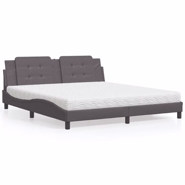 Letto con Materasso Zadar vidaXL in Similpelle Grigio e Bianco L/P/H: 180 x 200 x 185 cm