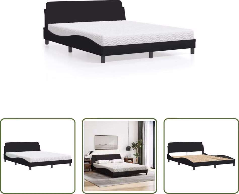 The Living Store Letto con materasso nero 160x200 cm in tessuto