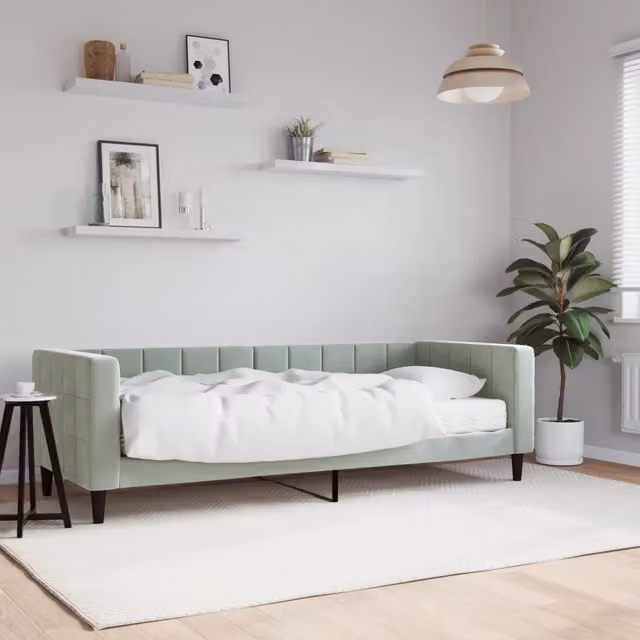 Divano Letto con Materasso Grigio Chiaro 80x200 cm in Velluto 3196660