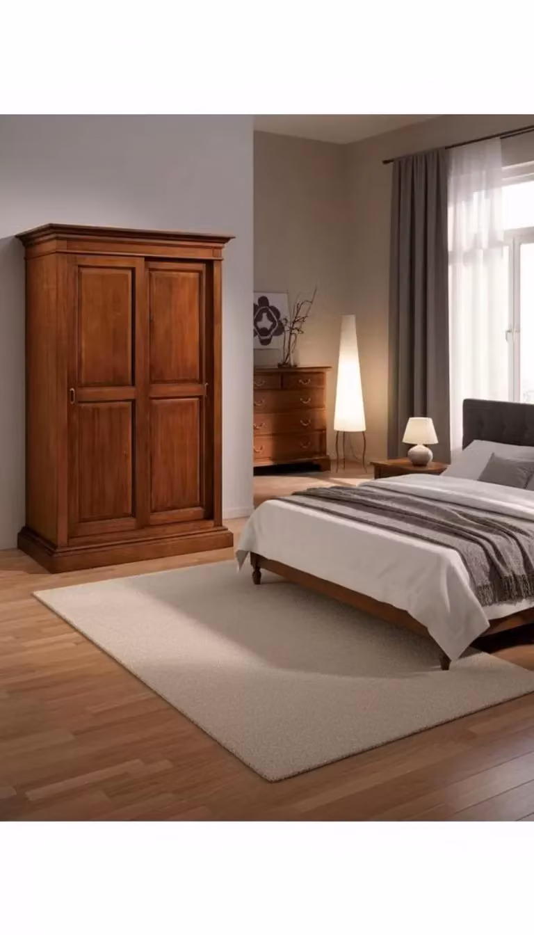 Armadio in legno di pino stile arte povera con 2 ante scorrevoli marrone Mobili 2G L/P/H: 128 x 67 x 200 cm – 3