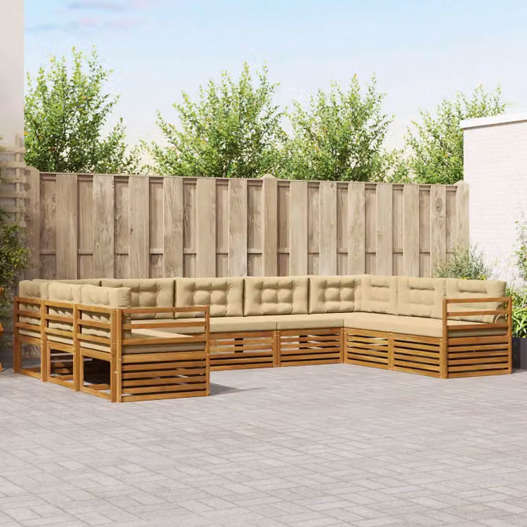 Set di divani da esterno vidaXL a forma di L in legno di acacia con cuscini, colore marrone e beige
