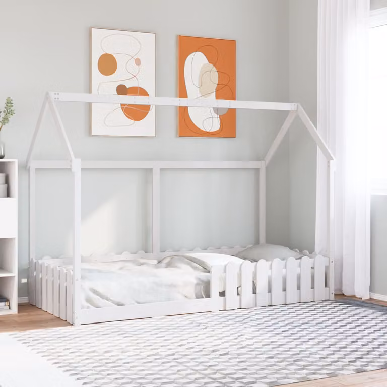 vidaXL Giroletto Casetta per Bambini in Legno Massello di Pino Bianco 90x200 cm