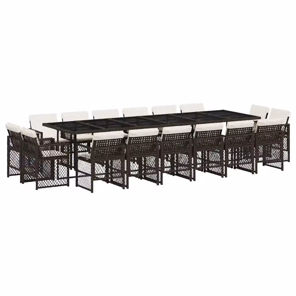 Set da Pranzo da Giardino 17 pz vidaXL in Polyrattan Marrone con Cuscini e Tavolo in Vetro – 2