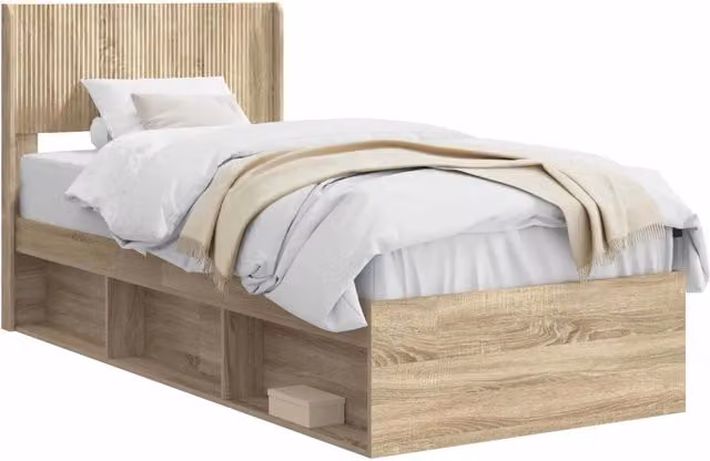 Letto singolo | Letto per adulti | Struttura del letto con stoccaggio e testata Rovere Sonoma
