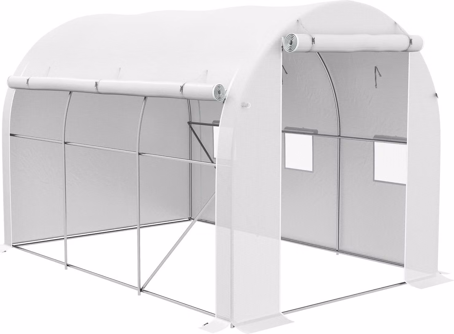 Outsunny Serra da giardino 6 m² 3 x 2 m con 1 porta + 2 pareti laterali avvolgibili con cerniera, 6 finestre, acciaio zincato PE ad alta densità 140 g/m² Anti-UV bianco