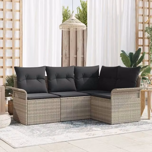 Set Divano da Giardino 4 pz Grigio chiaro polyrattan 3354011