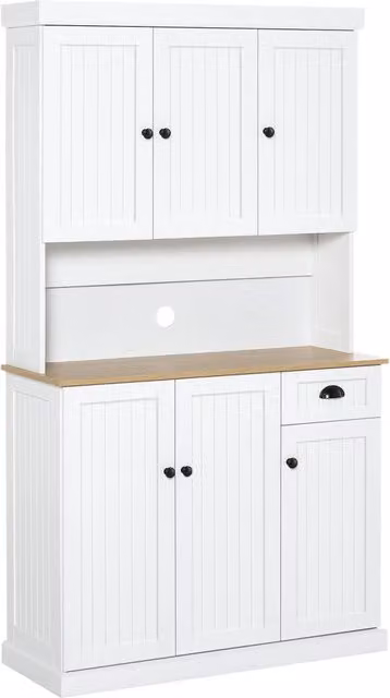 Mobile Dispensa Cucina in Legno con Armadietti e Cassetto Stile Country, 101x39x180cm, Bianco
