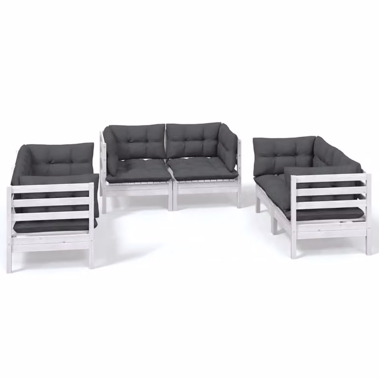 Set Salotto da Giardino 6 pz con Cuscini Legno Massello di Pino