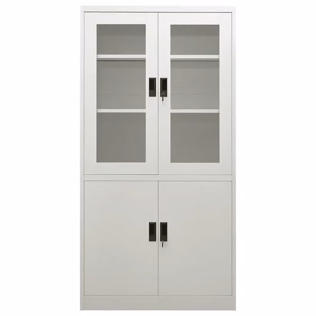Mobile da ufficio moderno vidaXL con ante in vetro e serratura, grigio e bianco, L/P/H: 90 x 40 x 180 cm